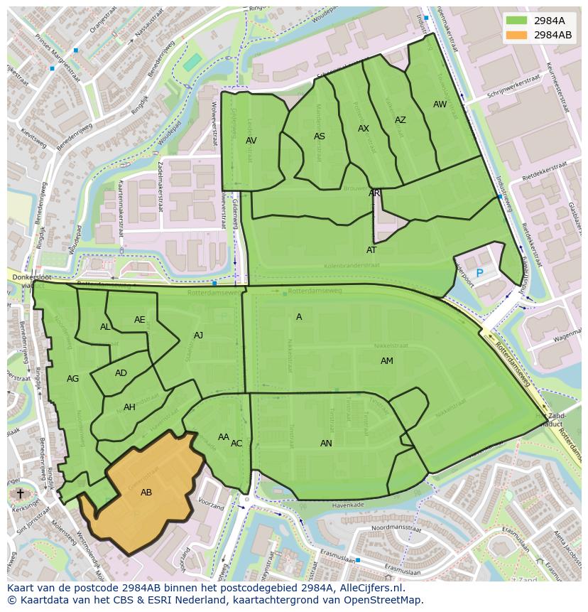 Afbeelding van het postcodegebied 2984 AB op de kaart.