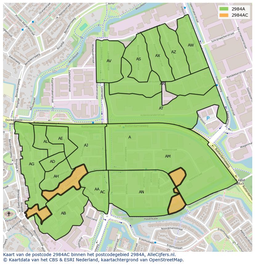 Afbeelding van het postcodegebied 2984 AC op de kaart.