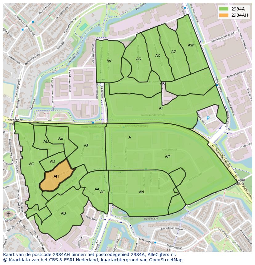 Afbeelding van het postcodegebied 2984 AH op de kaart.