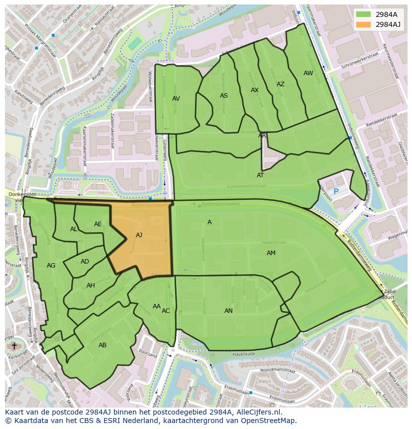 Afbeelding van het postcodegebied 2984 AJ op de kaart.