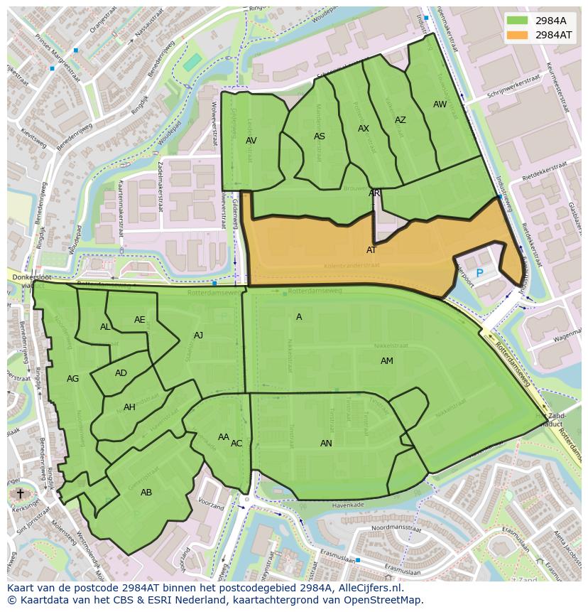 Afbeelding van het postcodegebied 2984 AT op de kaart.