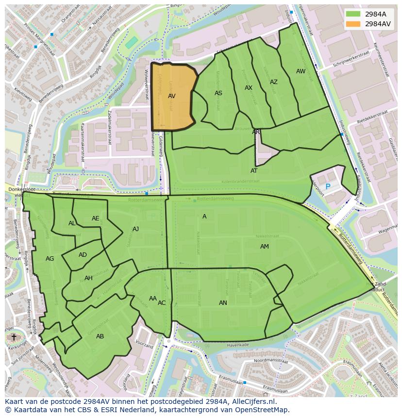 Afbeelding van het postcodegebied 2984 AV op de kaart.