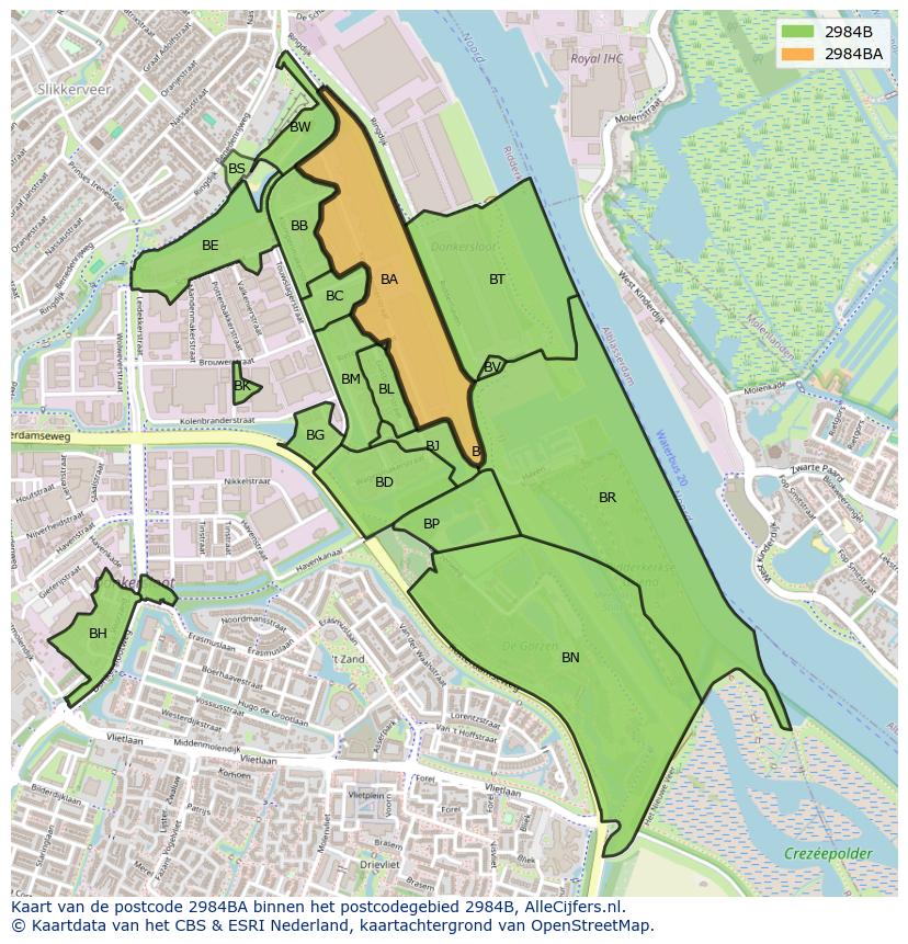 Afbeelding van het postcodegebied 2984 BA op de kaart.