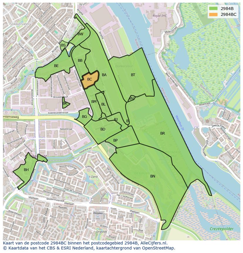 Afbeelding van het postcodegebied 2984 BC op de kaart.