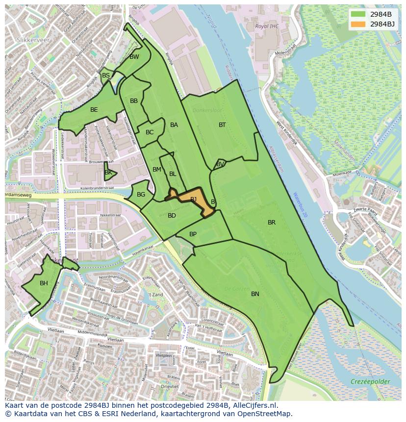 Afbeelding van het postcodegebied 2984 BJ op de kaart.