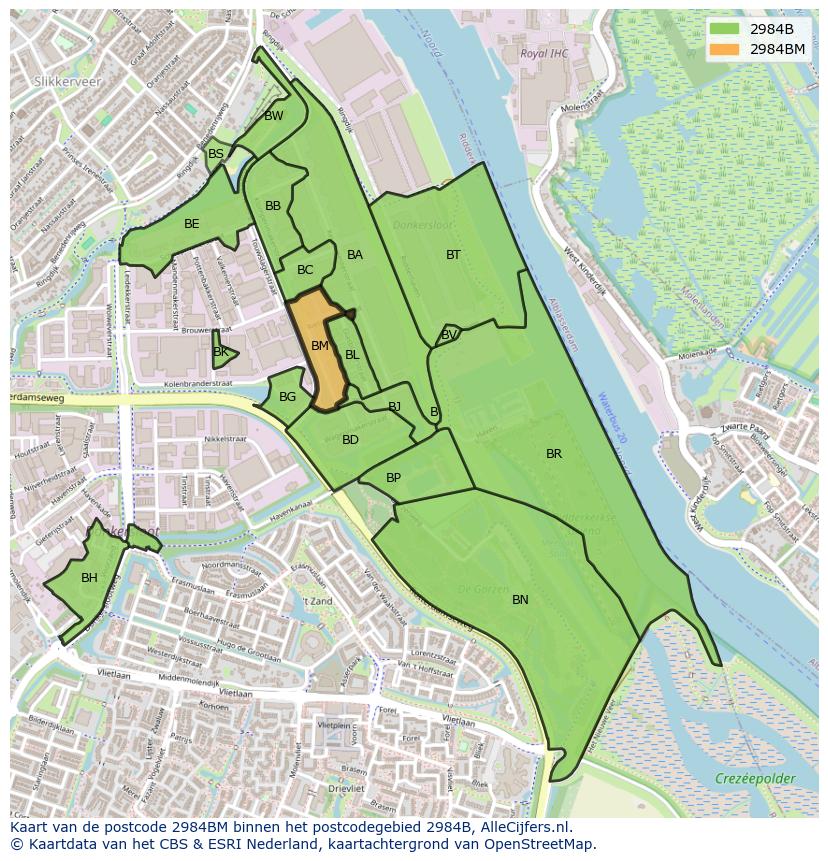 Afbeelding van het postcodegebied 2984 BM op de kaart.