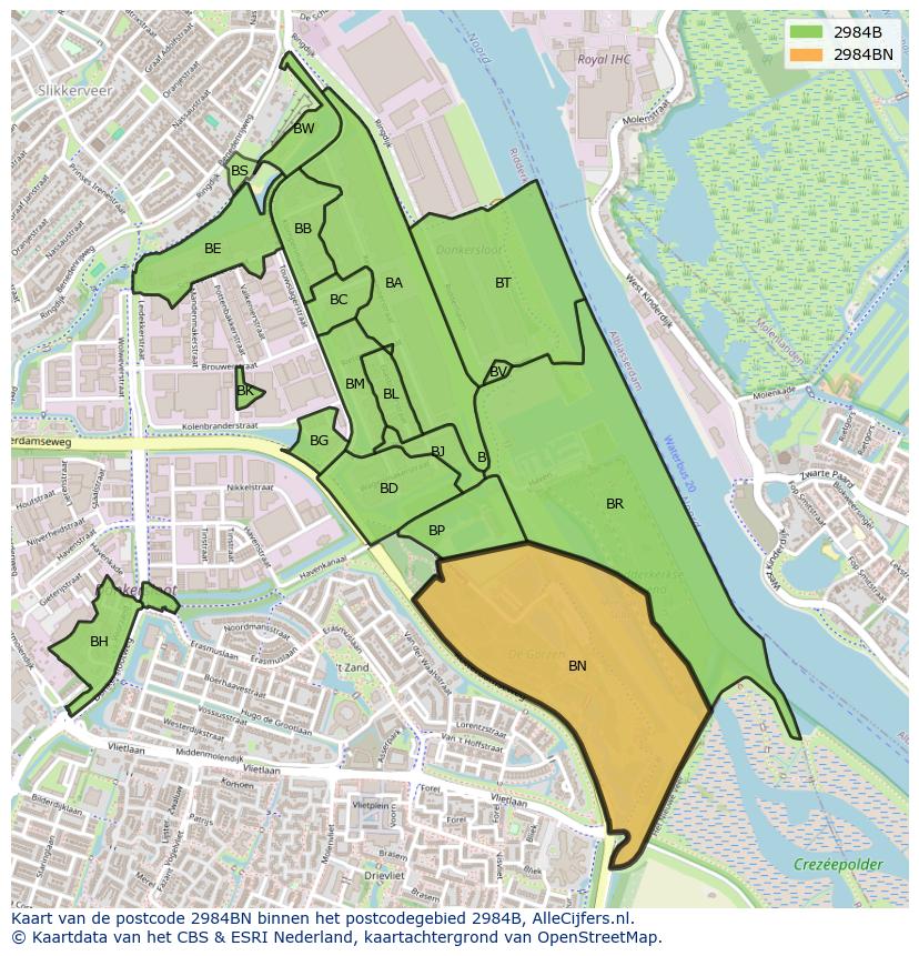 Afbeelding van het postcodegebied 2984 BN op de kaart.