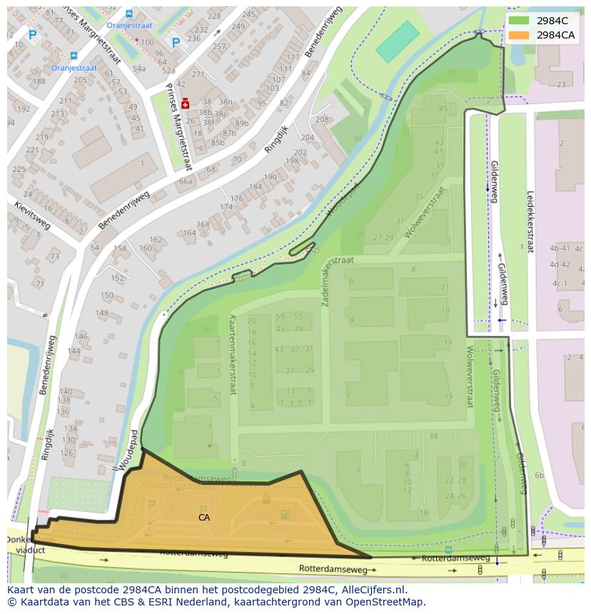 Afbeelding van het postcodegebied 2984 CA op de kaart.