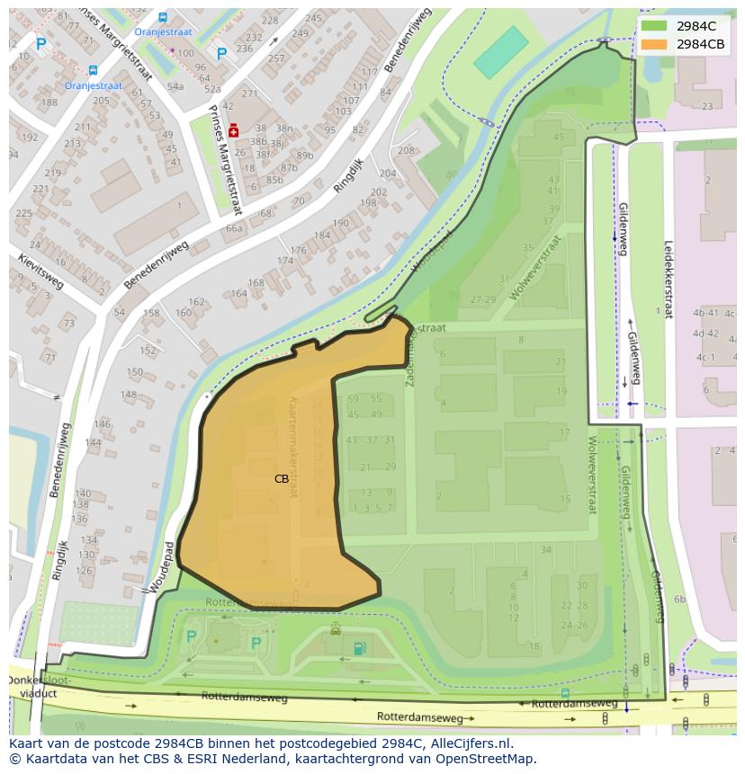 Afbeelding van het postcodegebied 2984 CB op de kaart.