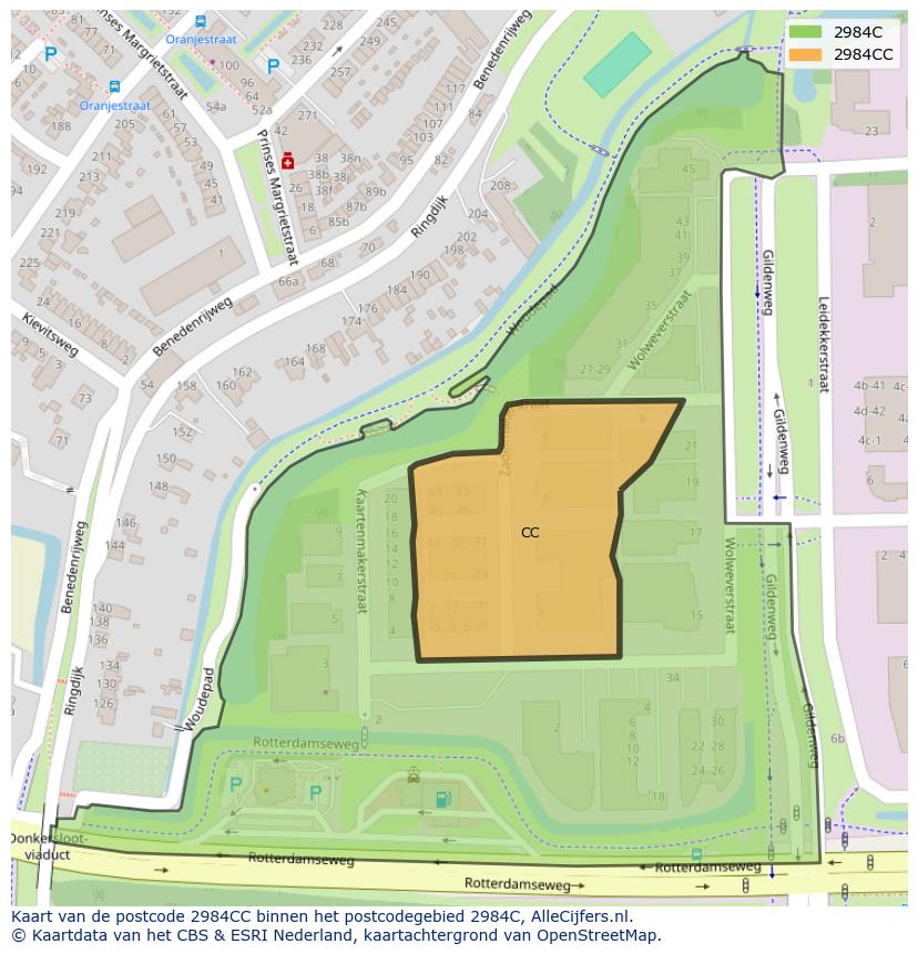 Afbeelding van het postcodegebied 2984 CC op de kaart.