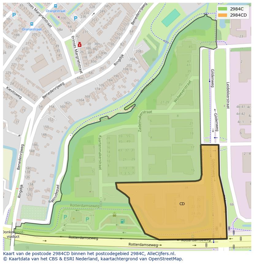 Afbeelding van het postcodegebied 2984 CD op de kaart.