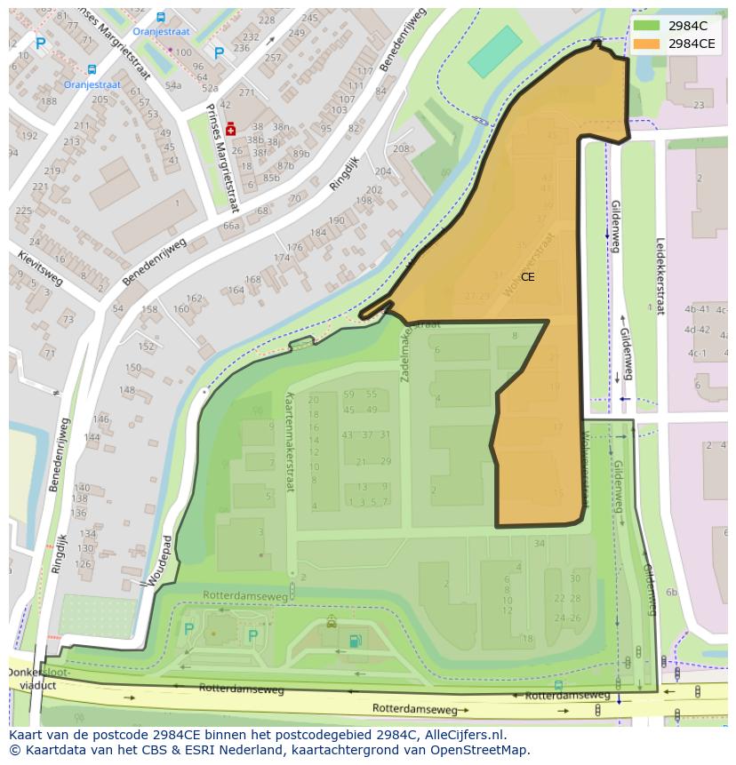 Afbeelding van het postcodegebied 2984 CE op de kaart.