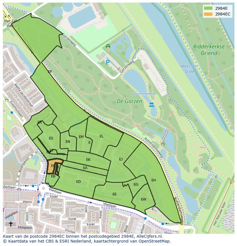 Afbeelding van het postcodegebied 2984 EC op de kaart.