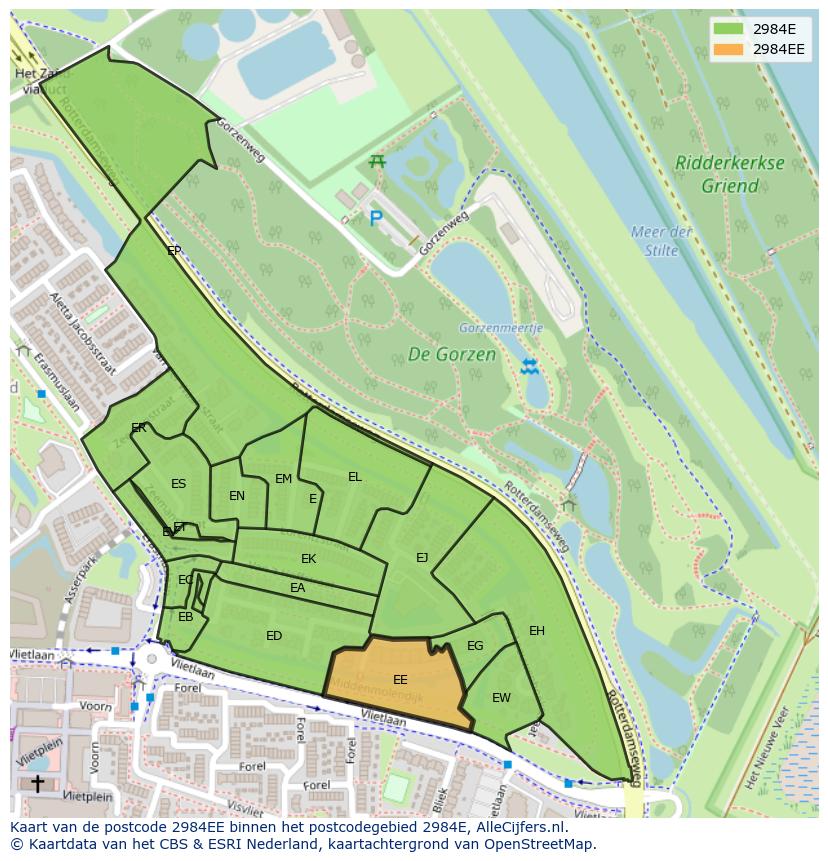 Afbeelding van het postcodegebied 2984 EE op de kaart.