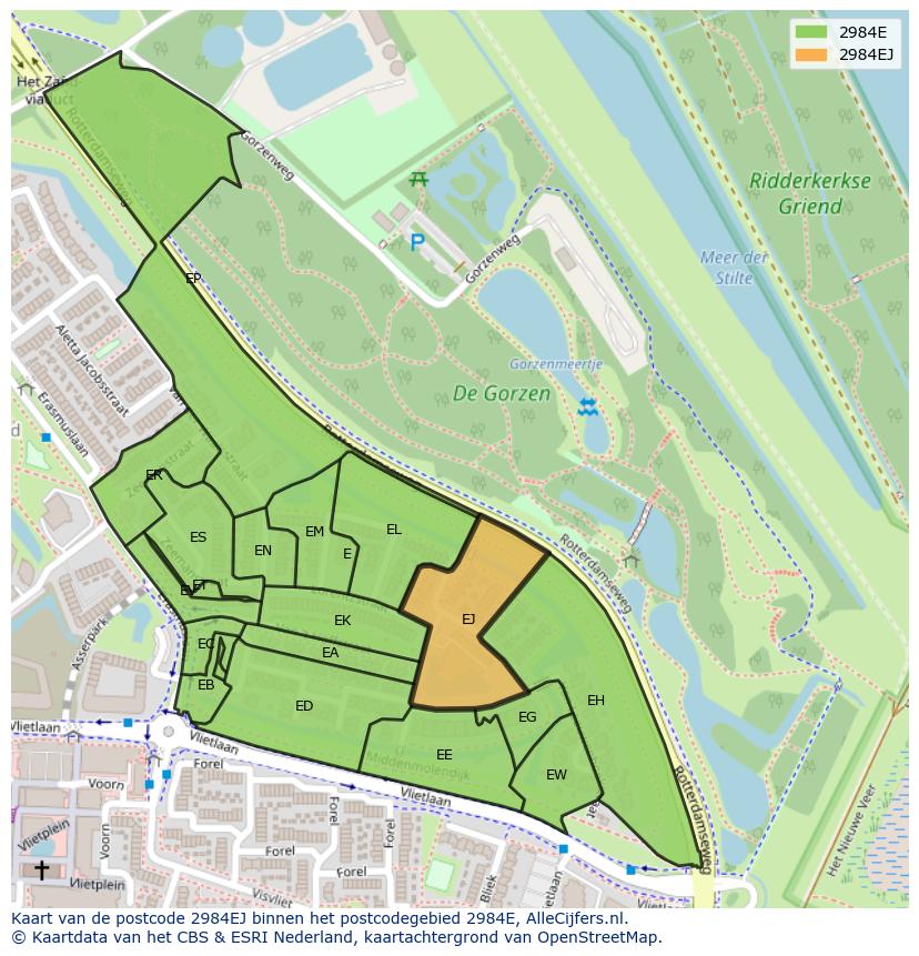 Afbeelding van het postcodegebied 2984 EJ op de kaart.