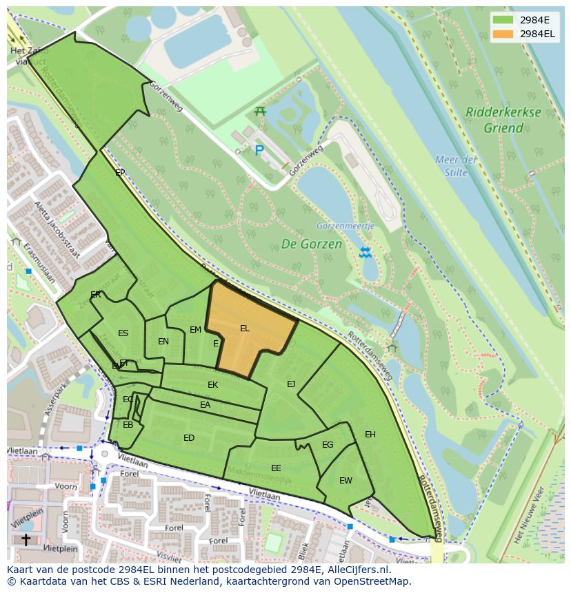 Afbeelding van het postcodegebied 2984 EL op de kaart.