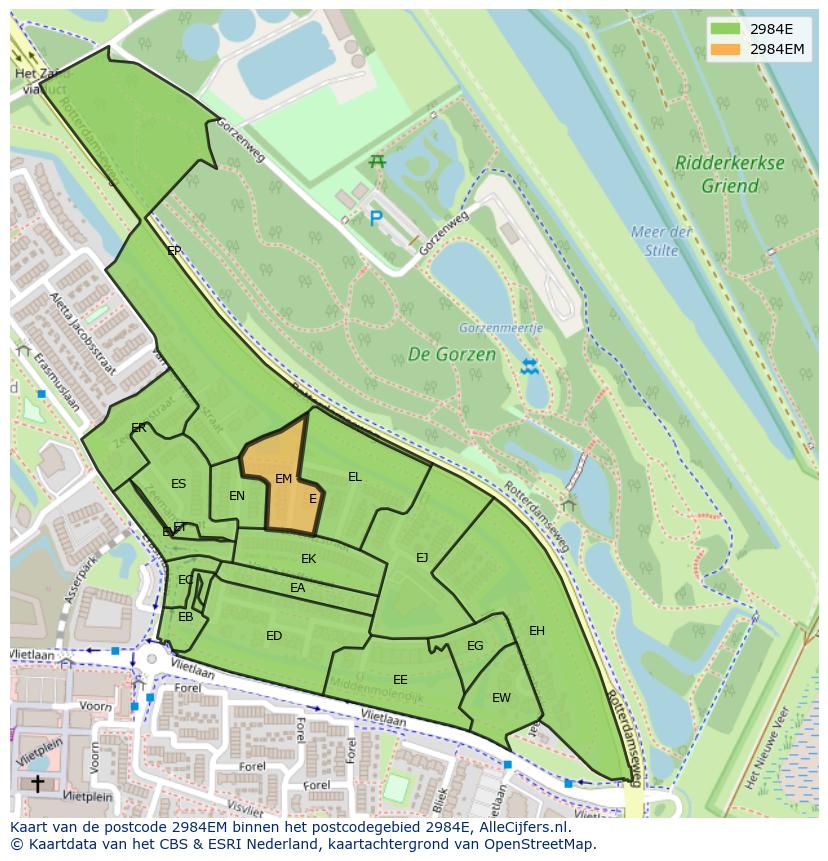 Afbeelding van het postcodegebied 2984 EM op de kaart.