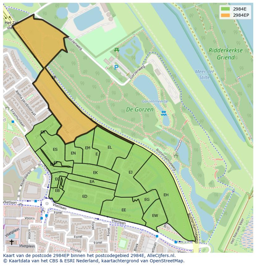 Afbeelding van het postcodegebied 2984 EP op de kaart.