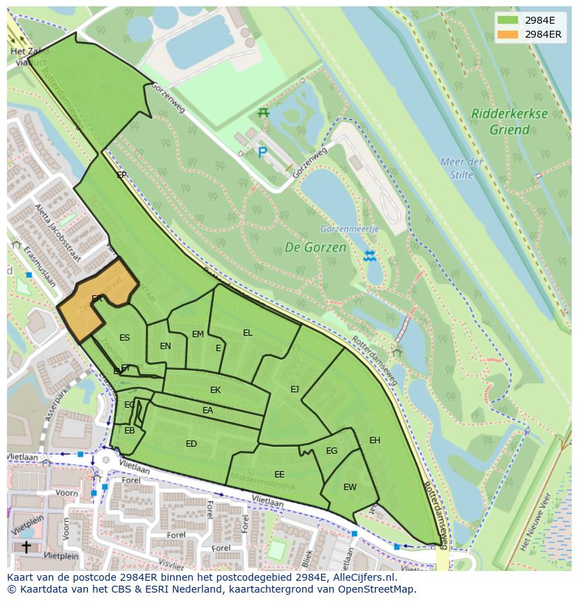 Afbeelding van het postcodegebied 2984 ER op de kaart.