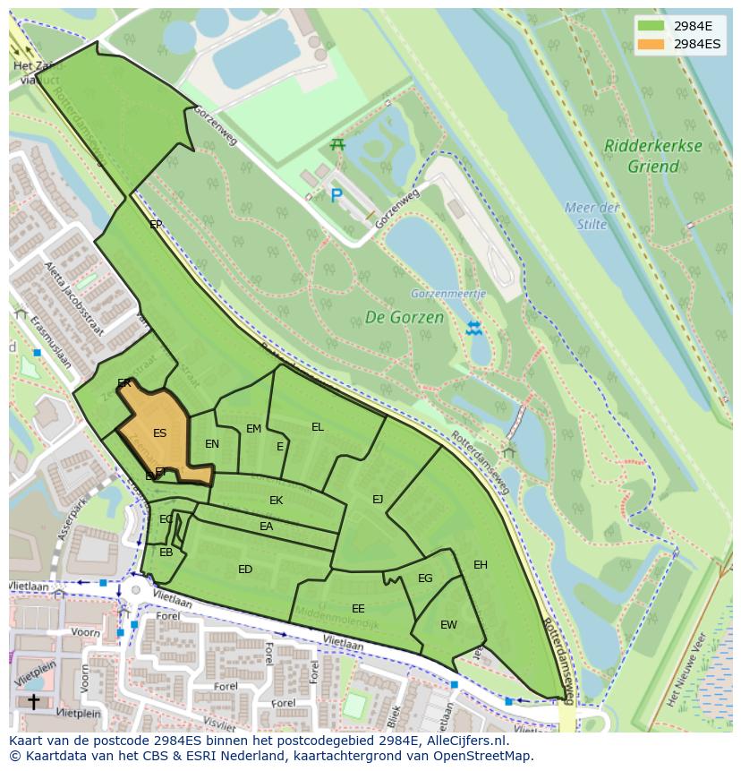 Afbeelding van het postcodegebied 2984 ES op de kaart.
