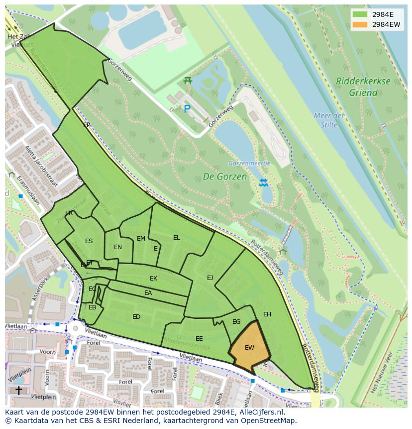 Afbeelding van het postcodegebied 2984 EW op de kaart.
