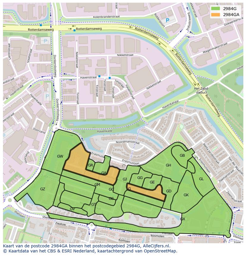 Afbeelding van het postcodegebied 2984 GA op de kaart.