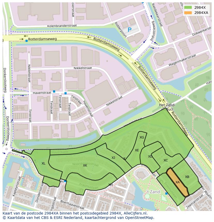Afbeelding van het postcodegebied 2984 XA op de kaart.