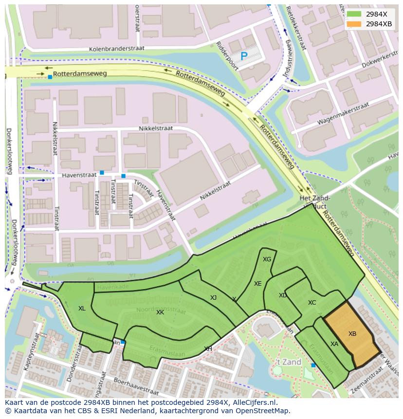 Afbeelding van het postcodegebied 2984 XB op de kaart.