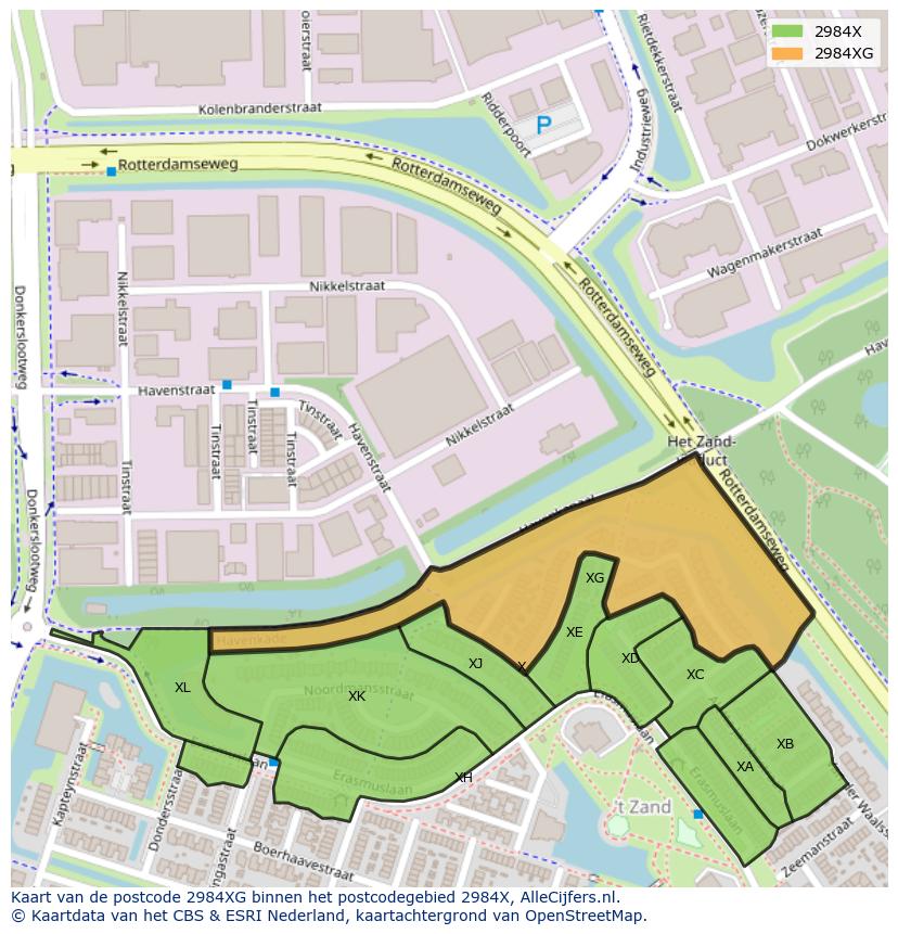 Afbeelding van het postcodegebied 2984 XG op de kaart.
