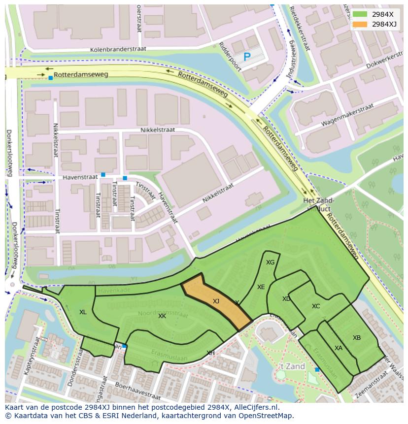 Afbeelding van het postcodegebied 2984 XJ op de kaart.