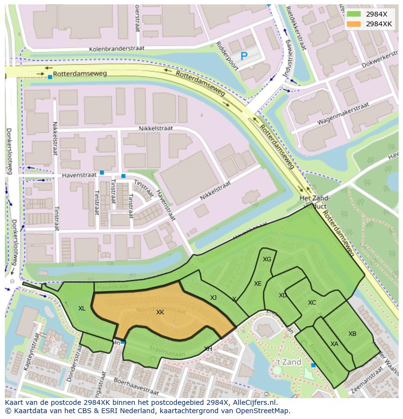 Afbeelding van het postcodegebied 2984 XK op de kaart.