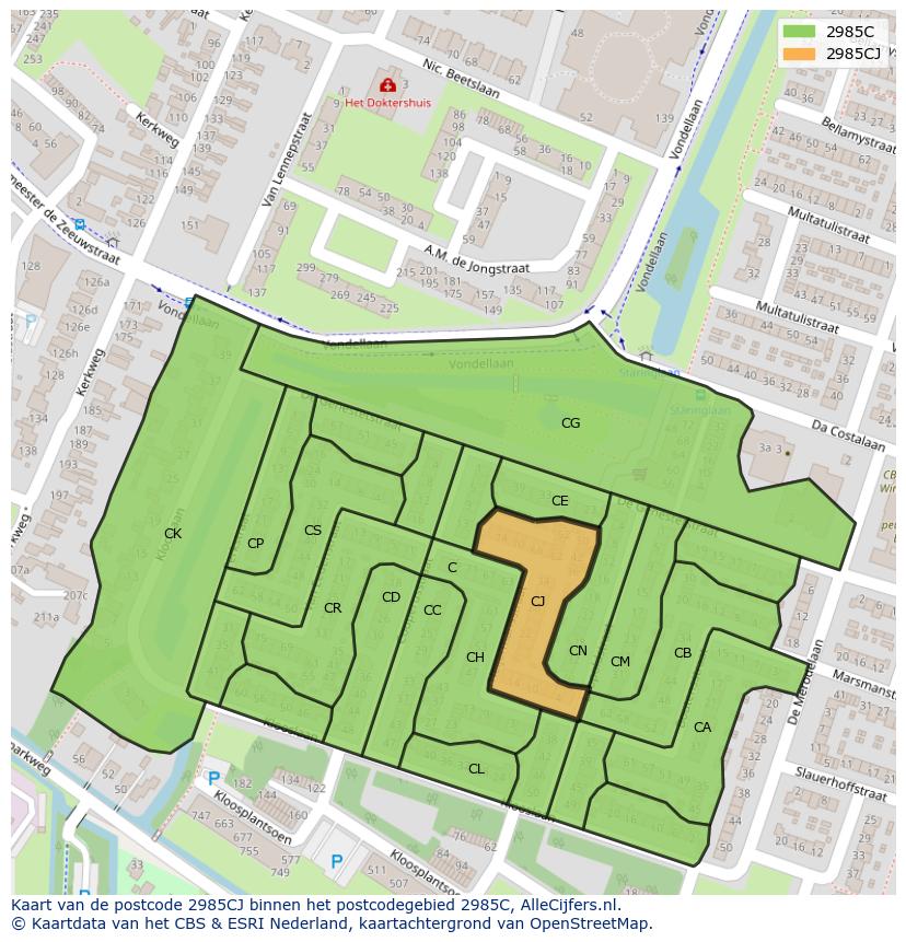 Afbeelding van het postcodegebied 2985 CJ op de kaart.