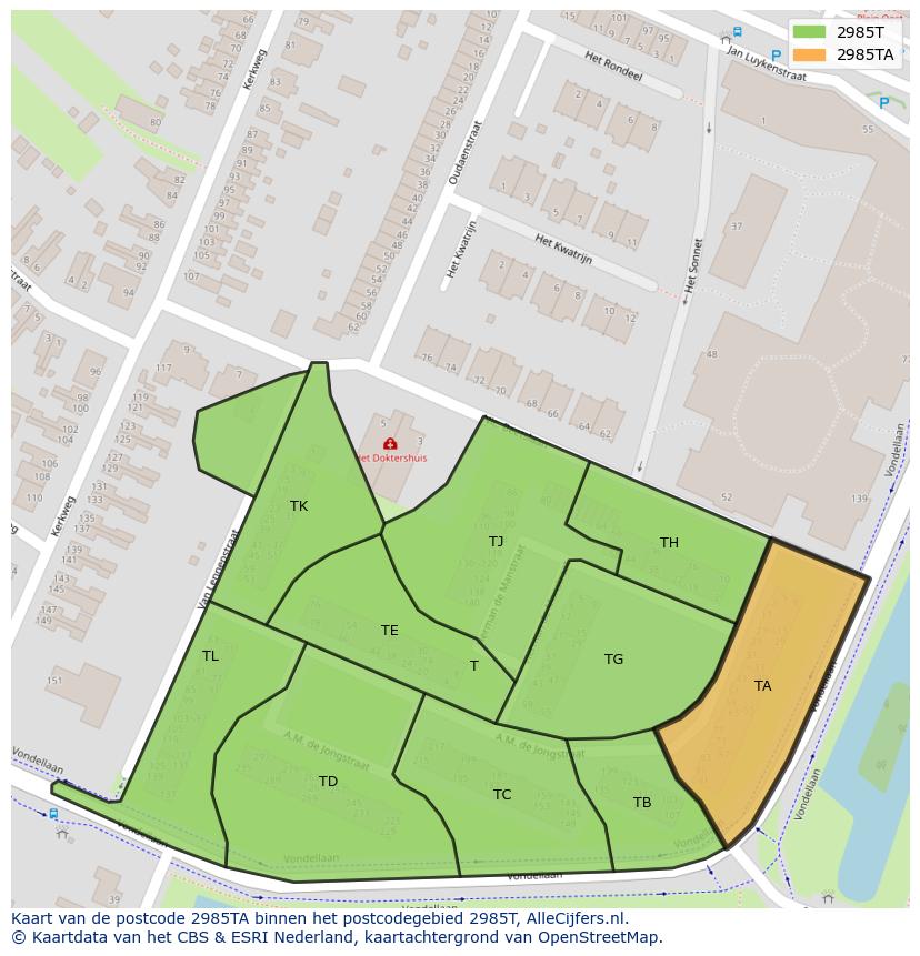Afbeelding van het postcodegebied 2985 TA op de kaart.