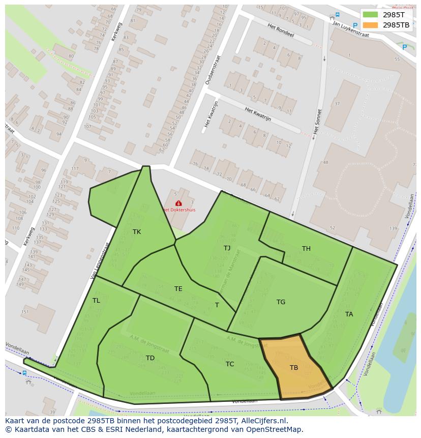 Afbeelding van het postcodegebied 2985 TB op de kaart.