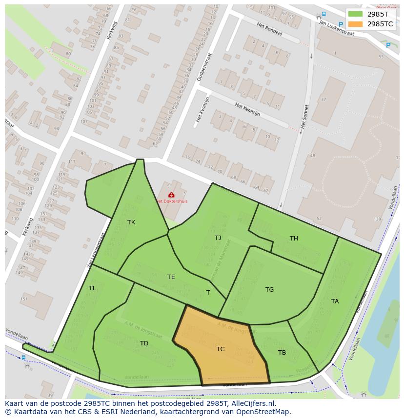 Afbeelding van het postcodegebied 2985 TC op de kaart.