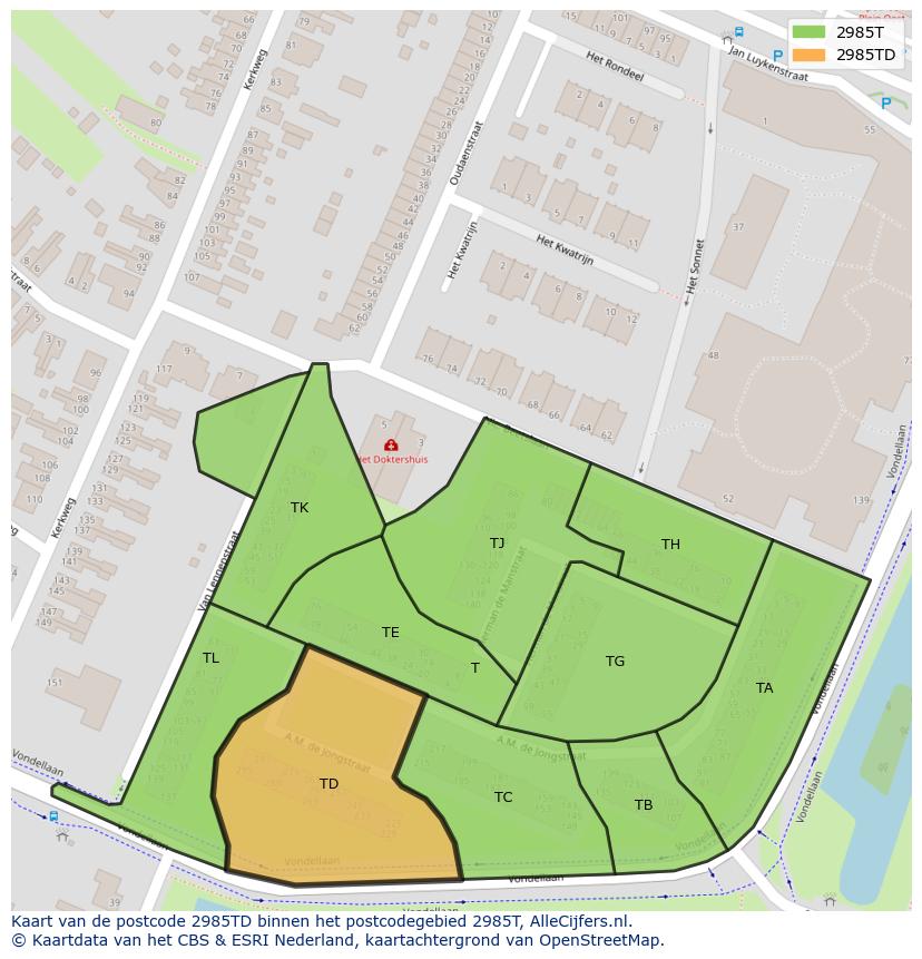 Afbeelding van het postcodegebied 2985 TD op de kaart.