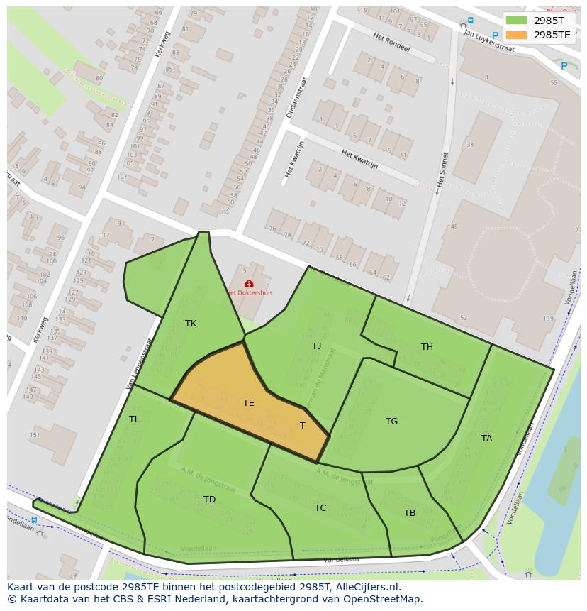 Afbeelding van het postcodegebied 2985 TE op de kaart.