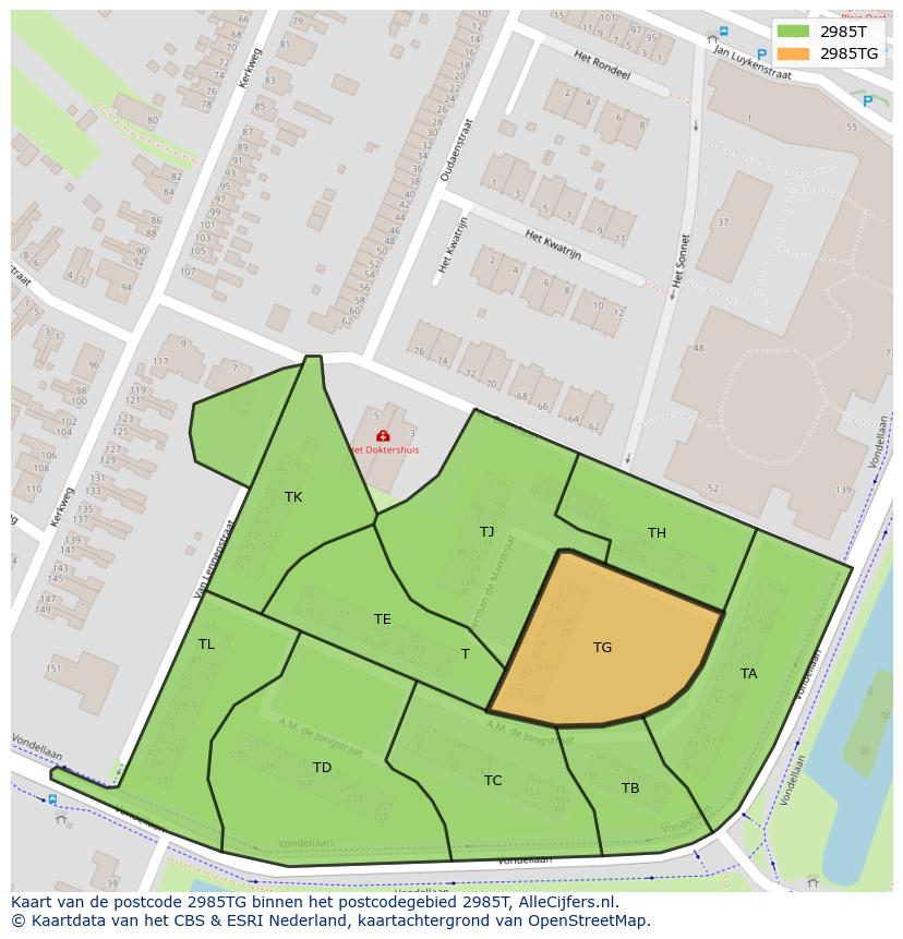 Afbeelding van het postcodegebied 2985 TG op de kaart.