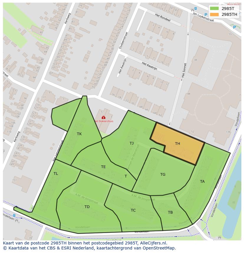 Afbeelding van het postcodegebied 2985 TH op de kaart.
