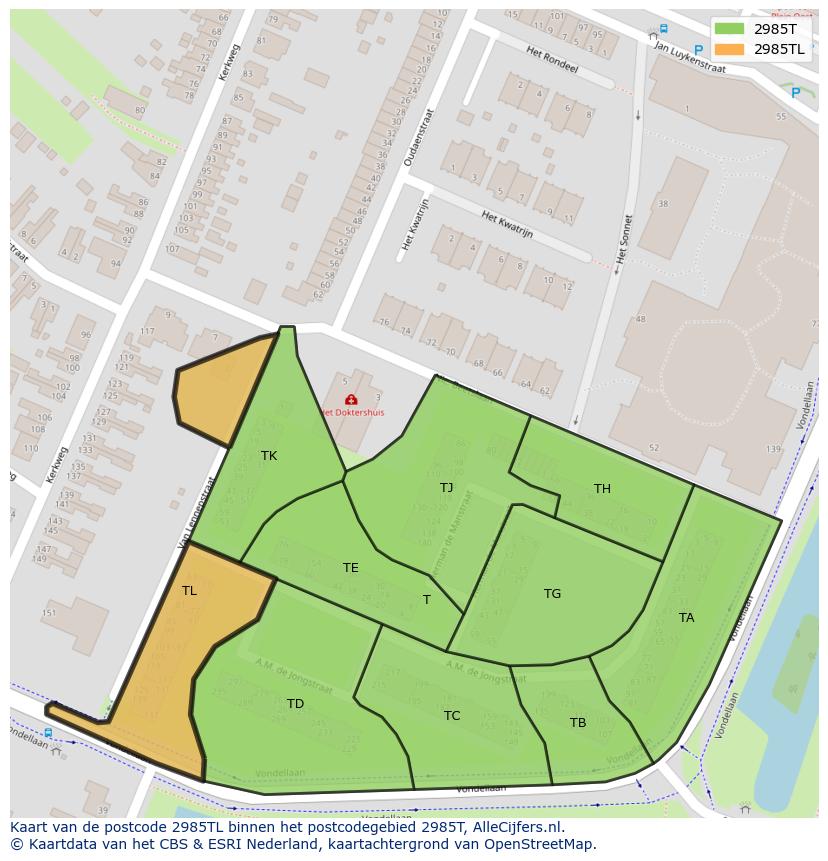 Afbeelding van het postcodegebied 2985 TL op de kaart.