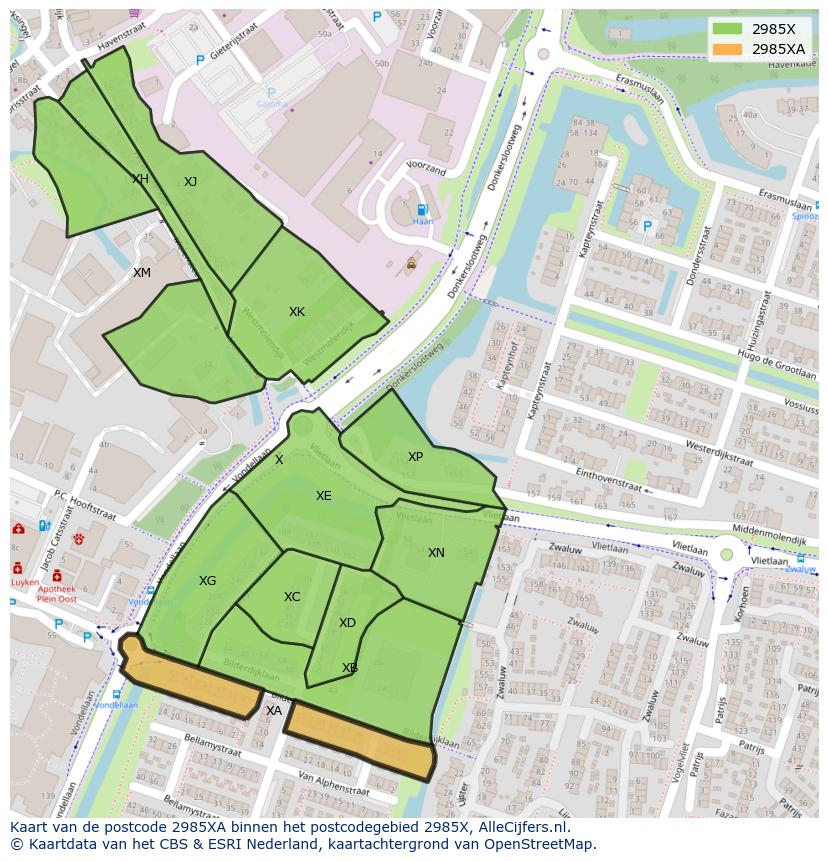 Afbeelding van het postcodegebied 2985 XA op de kaart.