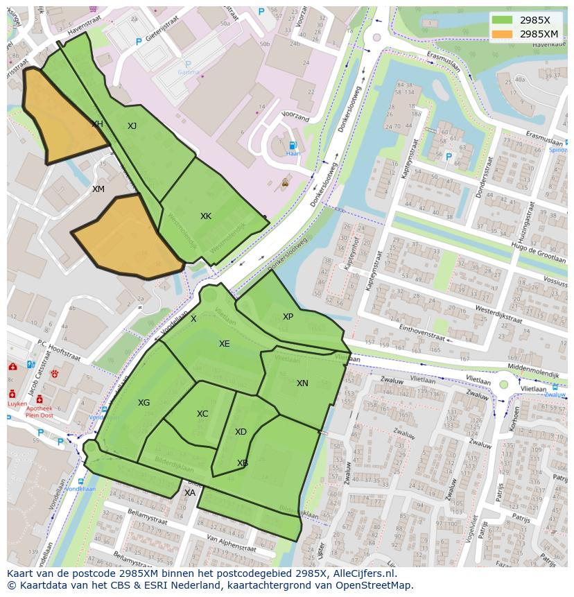 Afbeelding van het postcodegebied 2985 XM op de kaart.