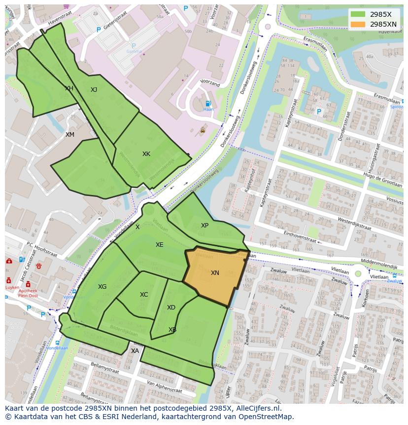 Afbeelding van het postcodegebied 2985 XN op de kaart.