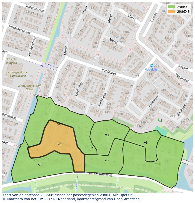 Afbeelding van het postcodegebied 2986 XB op de kaart.