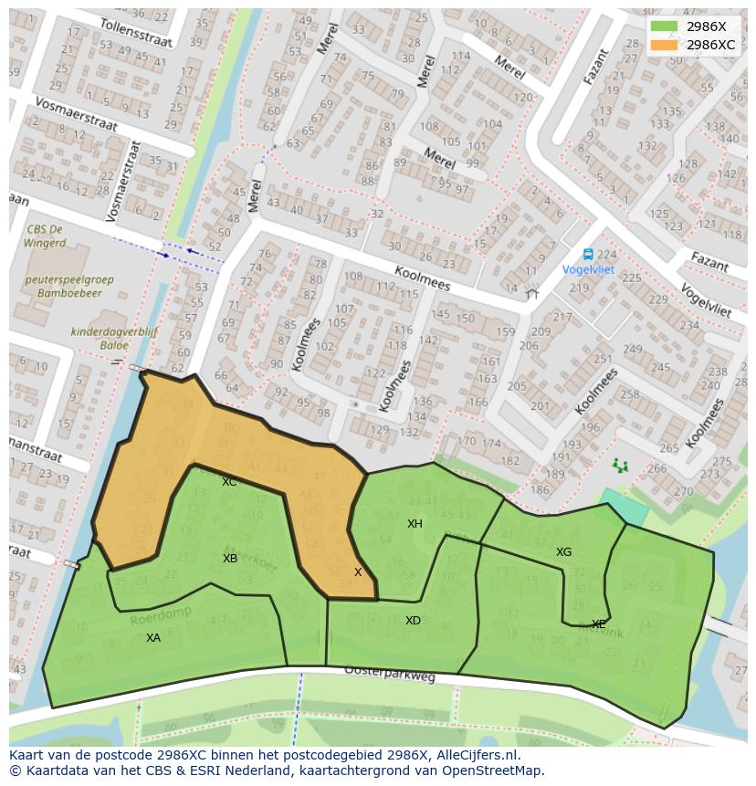Afbeelding van het postcodegebied 2986 XC op de kaart.