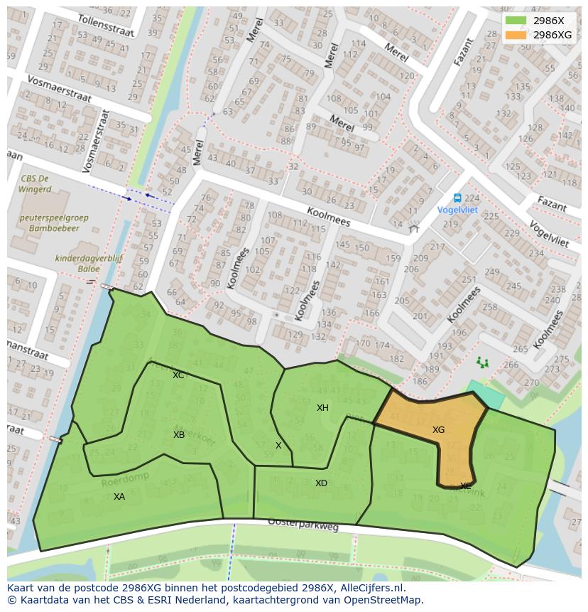 Afbeelding van het postcodegebied 2986 XG op de kaart.