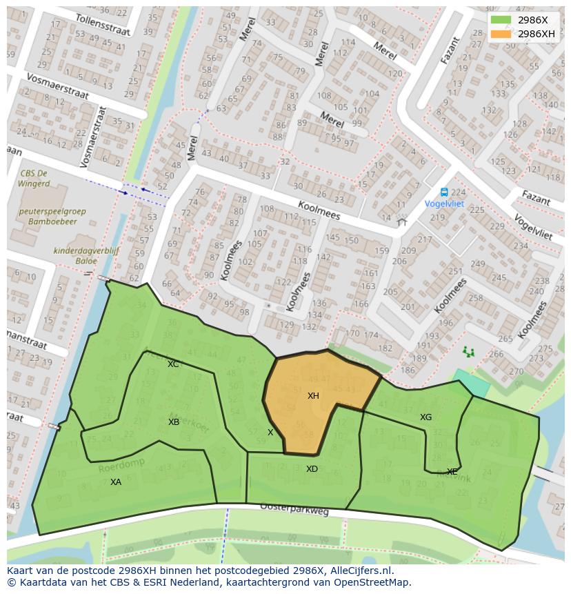 Afbeelding van het postcodegebied 2986 XH op de kaart.