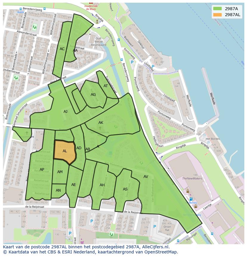 Afbeelding van het postcodegebied 2987 AL op de kaart.