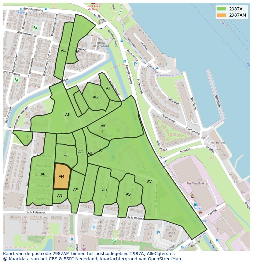 Afbeelding van het postcodegebied 2987 AM op de kaart.