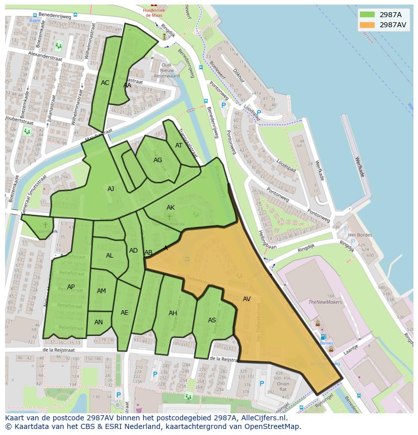 Afbeelding van het postcodegebied 2987 AV op de kaart.